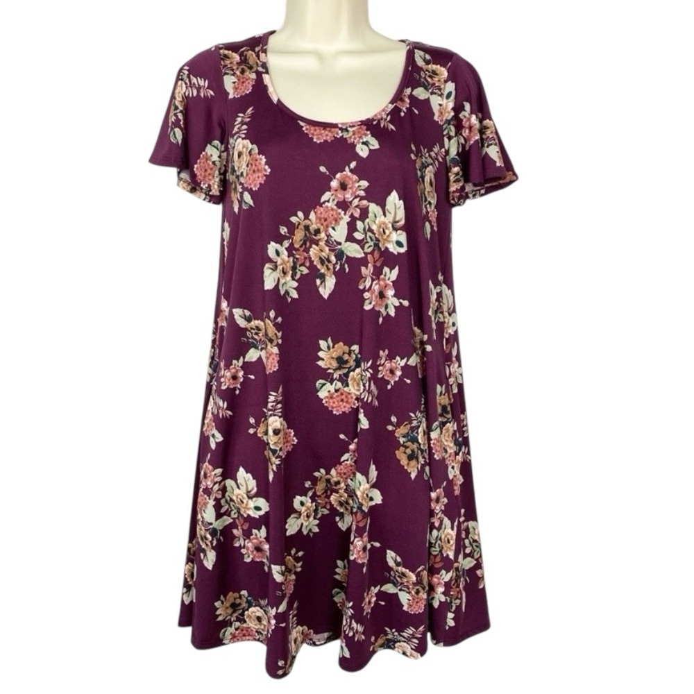 Nine Britton Floral Swing Dress Plum Purple Babydoll Cottagecore Size Small